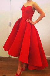 High Low  Satin A-Line Sweetheart Strapless Long Prom Dress with Ruffles